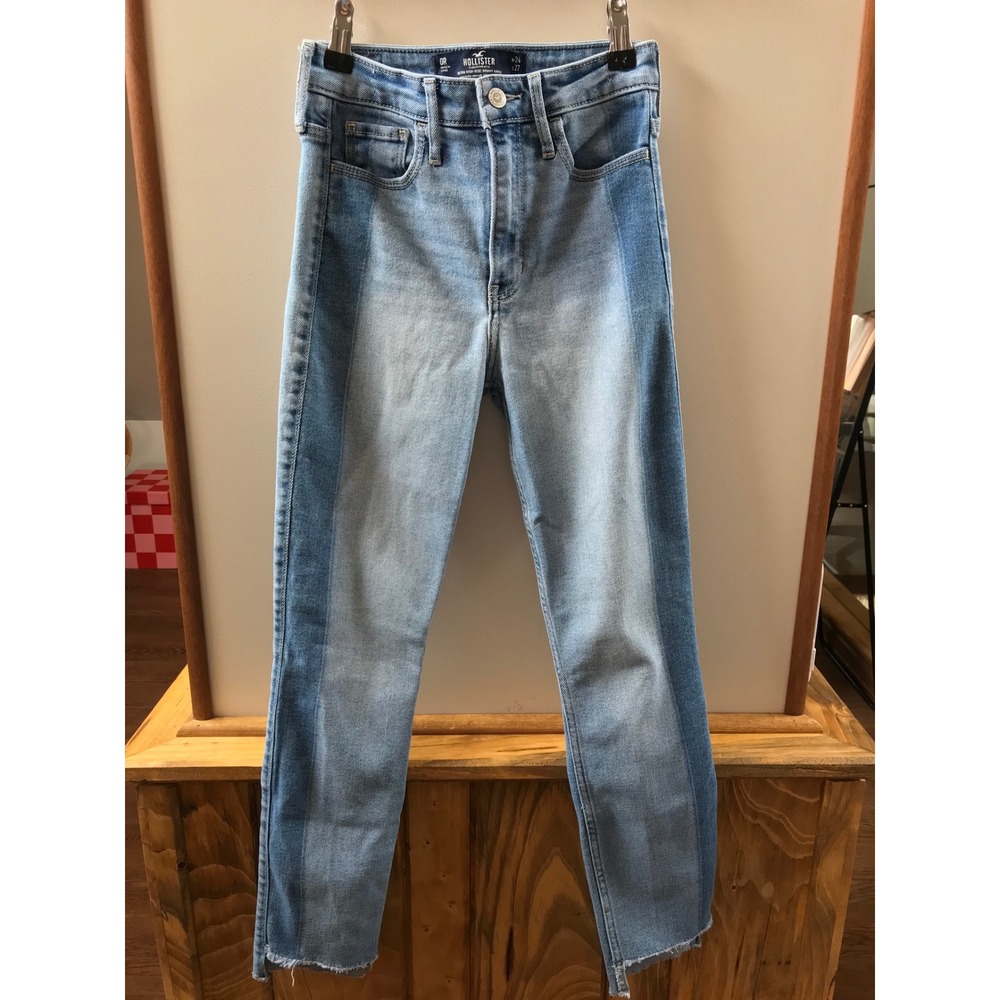Hollister Skinny Ankle Jeans Womens 0R W24 L27 Blue Two Tone Raw Hem